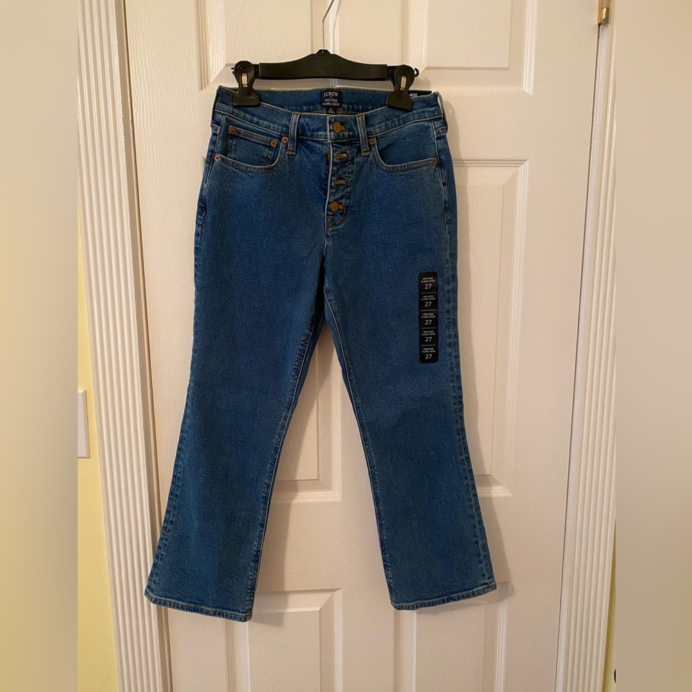 NWT J. Crew factory mid-rise flare crop jeans, size 27